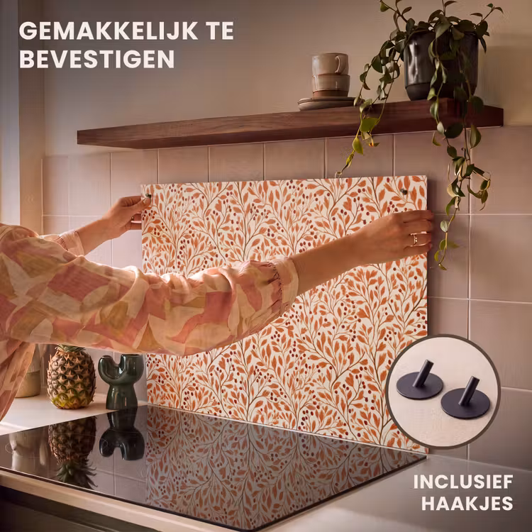 Inductie beschermer en spatscherm (2in1) - Bladeren - Botanisch - Terracotta — 7