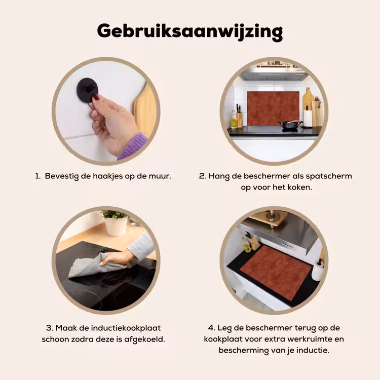 Inductie beschermer en spatscherm (2in1) - Stucwerk - Textuur - Terracotta — 6
