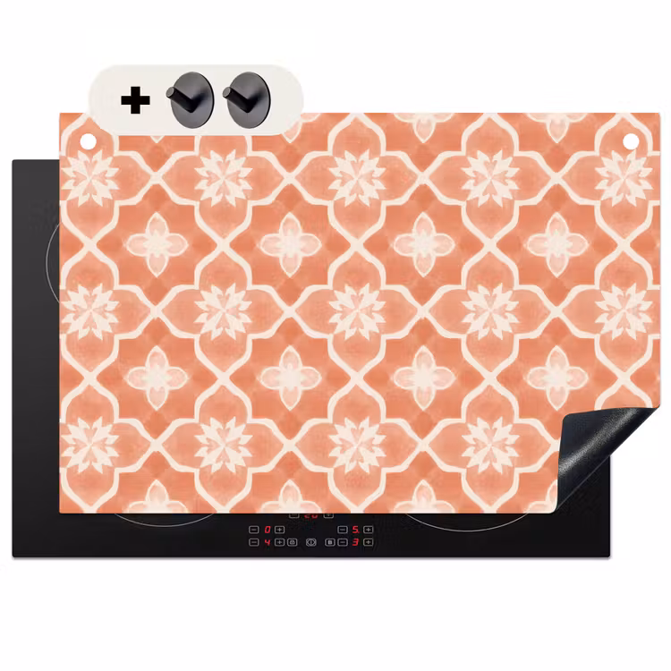 Inductie beschermer en spatscherm (2in1) - Tegelpatroon - Arabesk - Vintage - Terracotta — 1