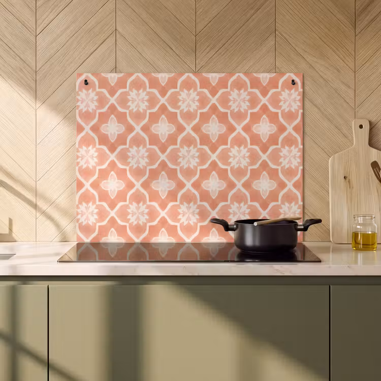 Inductie beschermer en spatscherm (2in1) - Tegelpatroon - Arabesk - Vintage - Terracotta — 2