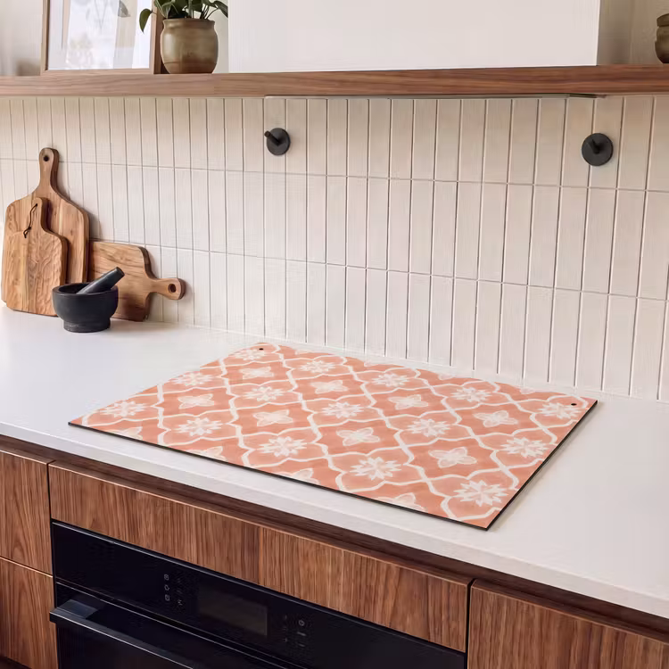 Inductie beschermer en spatscherm (2in1) - Tegelpatroon - Arabesk - Vintage - Terracotta — 3