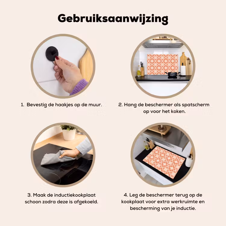 Inductie beschermer en spatscherm (2in1) - Tegelpatroon - Arabesk - Vintage - Terracotta — 6