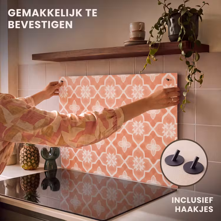 Inductie beschermer en spatscherm (2in1) - Tegelpatroon - Arabesk - Vintage - Terracotta — 7