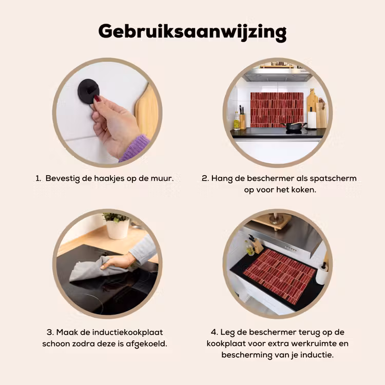 Inductie beschermer en spatscherm (2in1) - Tegels - Modern - Structuur - Dieprood — 6