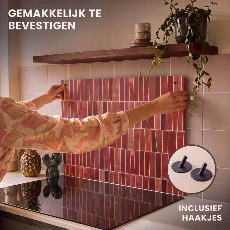 Inductie beschermer en spatscherm (2in1) - Tegels - Modern - Structuur - Dieprood — 7