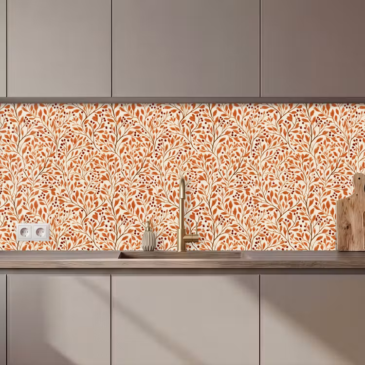 Keuken achterwand - Bladeren - Botanisch - Terracotta — 1
