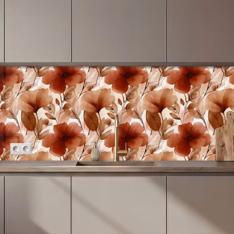 Keuken achterwand - Bloemen - Aquarel - Botanisch - Terracotta — 1