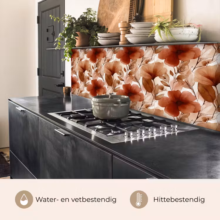 Keuken achterwand - Bloemen - Aquarel - Botanisch - Terracotta — 3