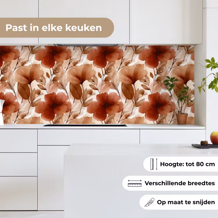 Keuken achterwand - Bloemen - Aquarel - Botanisch - Terracotta — 4
