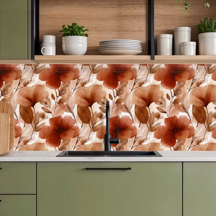 Keuken achterwand - Bloemen - Aquarel - Botanisch - Terracotta — 5