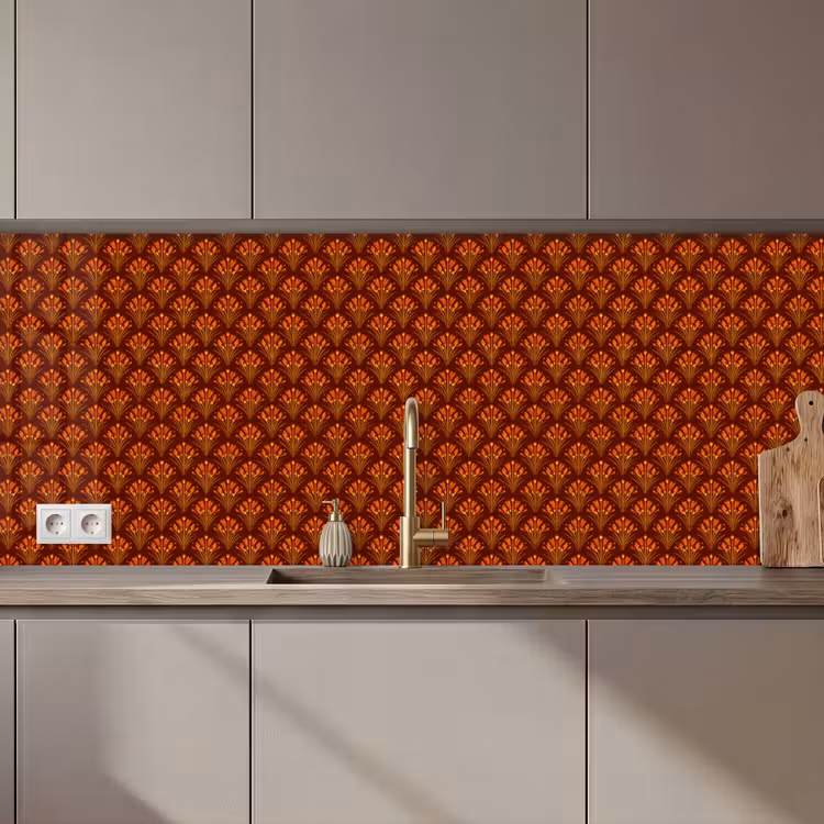 Keuken achterwand - Waaiers - Art Deco - Botanisch - Roestbruin - Oranje — 1