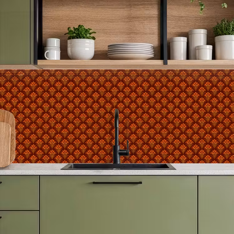 Keuken achterwand - Waaiers - Art Deco - Botanisch - Roestbruin - Oranje — 5
