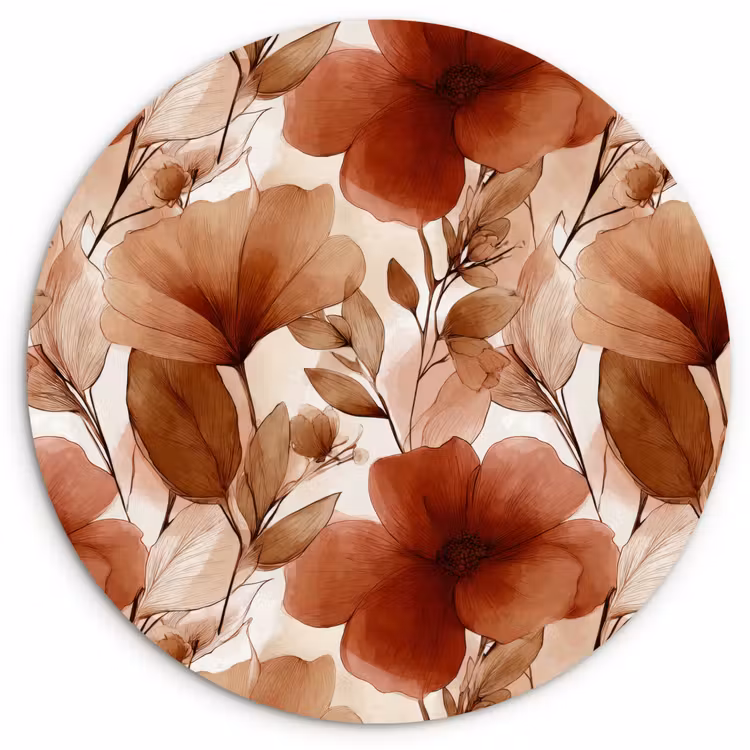 Muurcirkel - Bloemen - Aquarel - Botanisch - Terracotta — 1