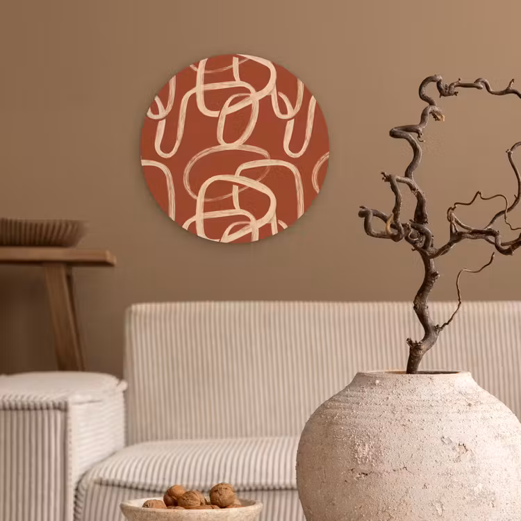 Muurcirkel - Lijnen - Abstract - Organisch - Terracotta - Crème — 2