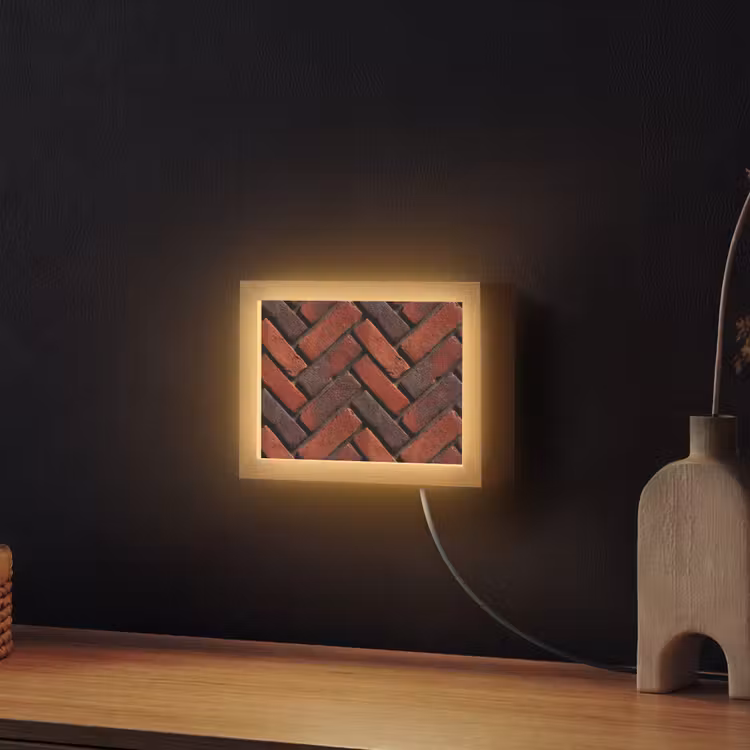 Lightbox - Wandlamp - Bakstenen - Visgraat - Structuur - Roodbruin — 2