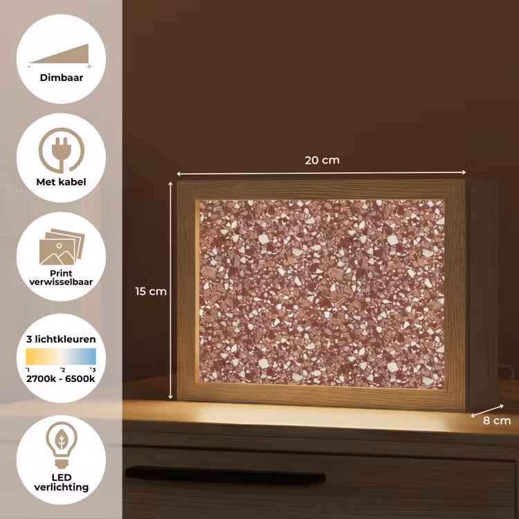 Lightbox - Wandlamp - Terrazzo - Patroon - Steentextuur - Roodbruin — 9