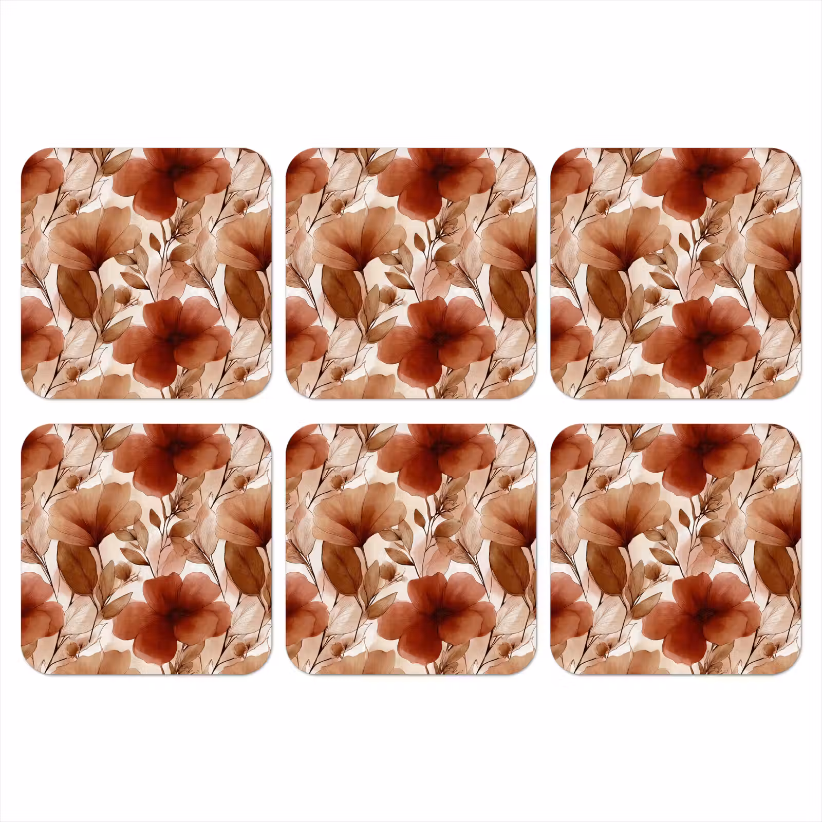 Onderzetter - Bloemen - Aquarel - Botanisch - Terracotta — 1