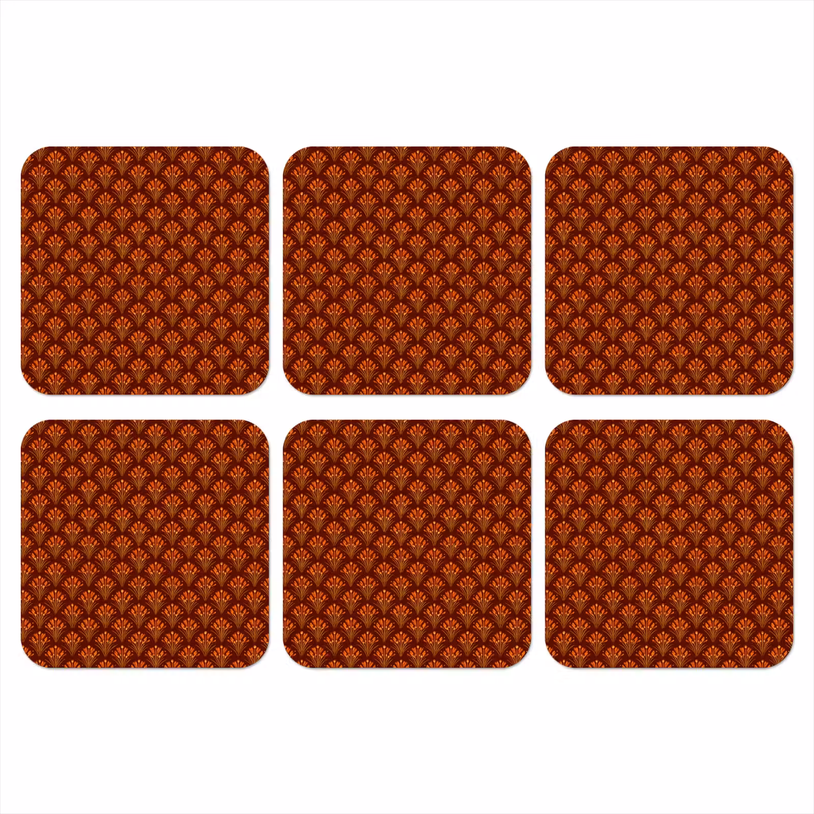 Onderzetter - Waaiers - Art Deco - Botanisch - Roestbruin - Oranje — 1