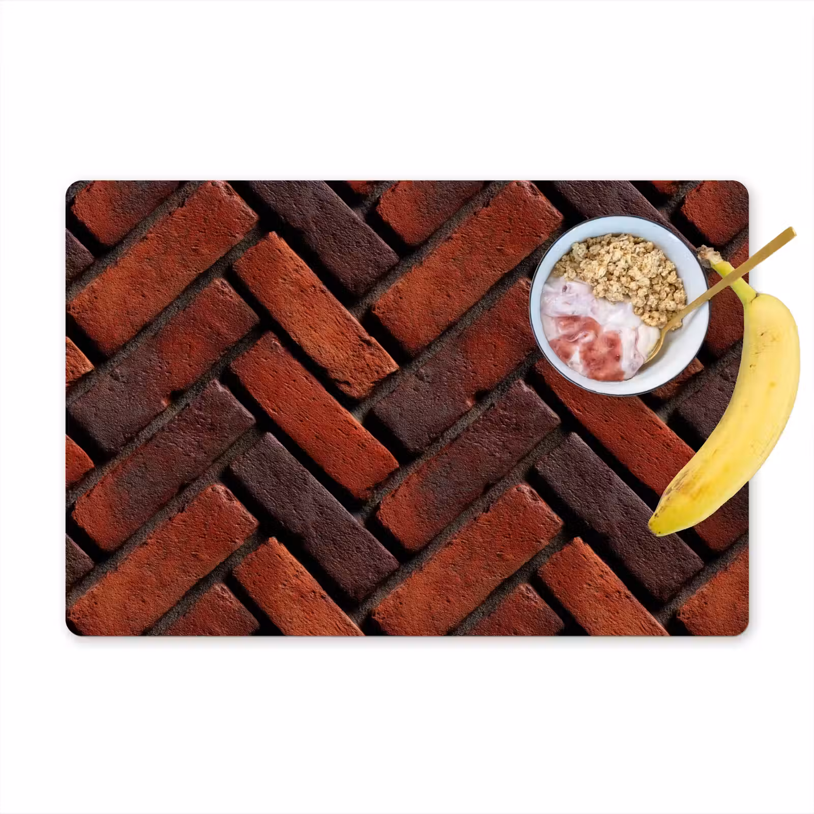 Placemat - 6 stuks - Bakstenen - Visgraat - Structuur - Roodbruin — 1