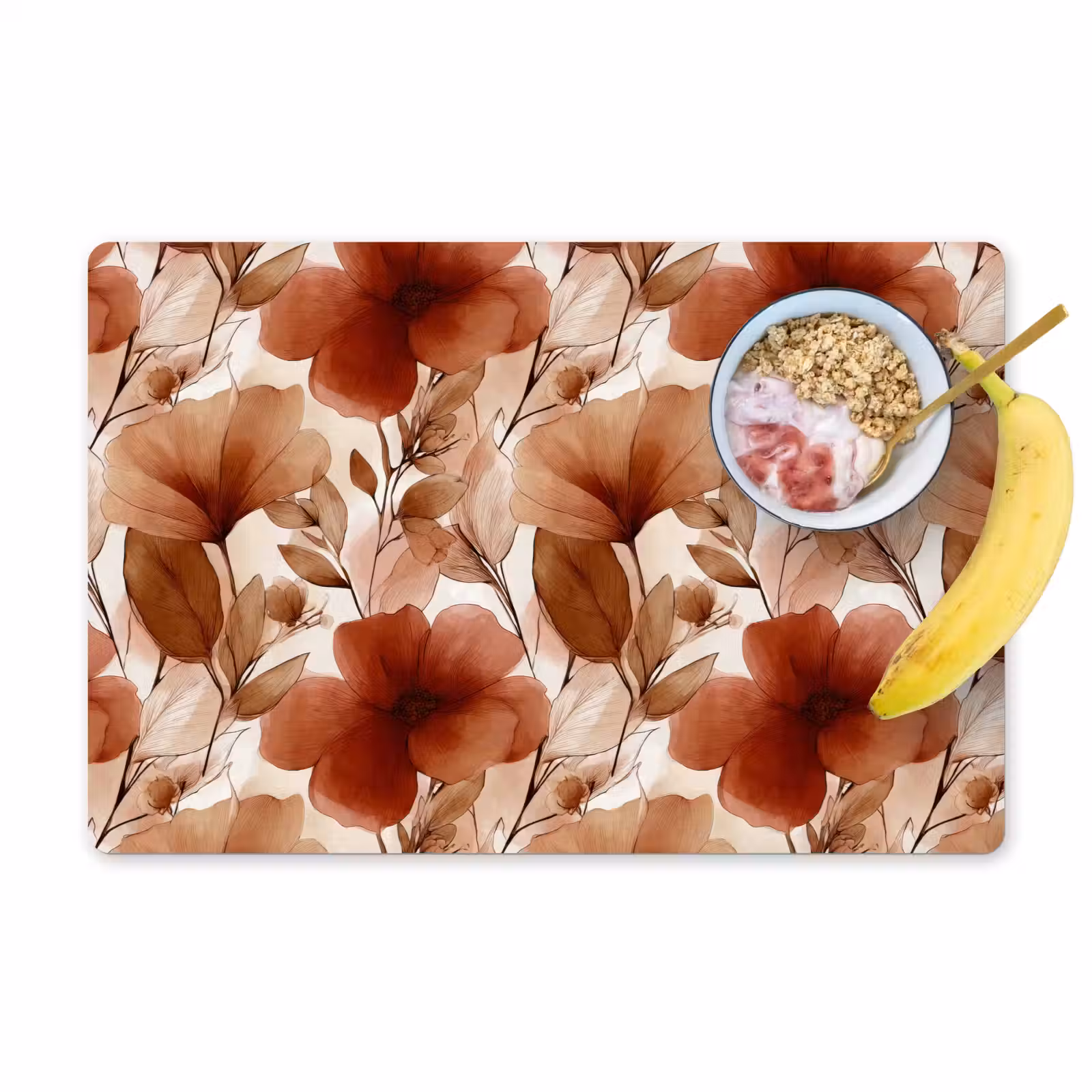 Placemat - 6 stuks - Bloemen - Aquarel - Botanisch - Terracotta — 1