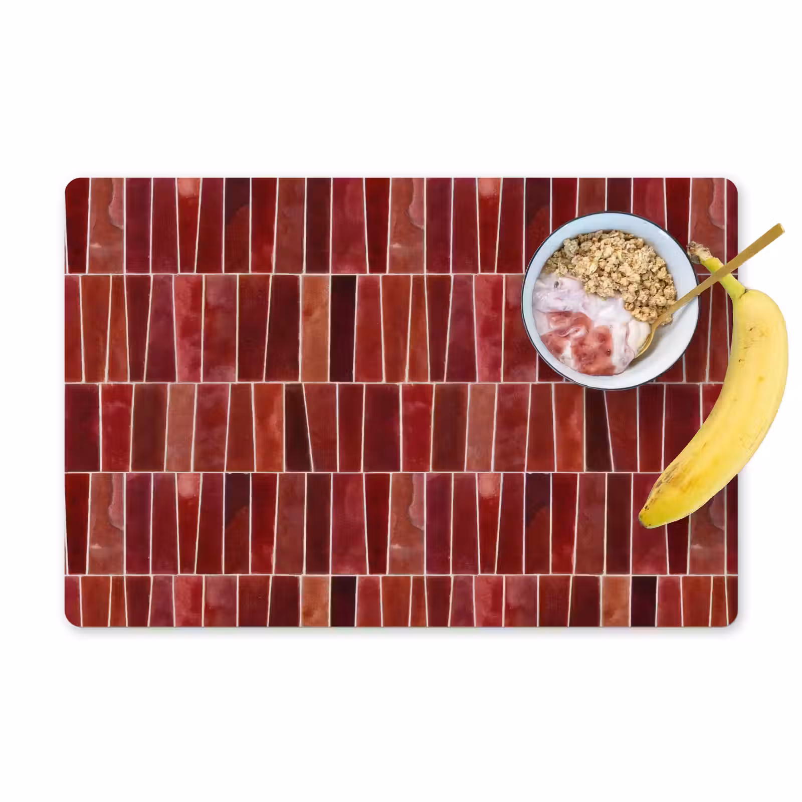 Placemat - 6 stuks - Tegels - Modern - Structuur - Dieprood — 1