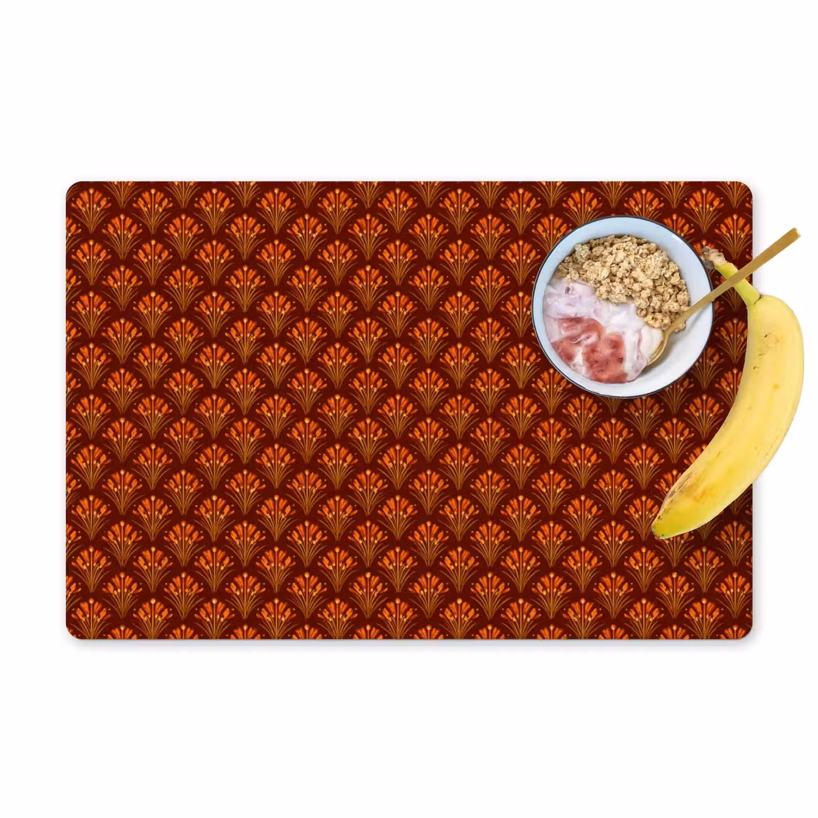 Placemat - 6 stuks - Waaiers - Art Deco - Botanisch - Roestbruin - Oranje — 1
