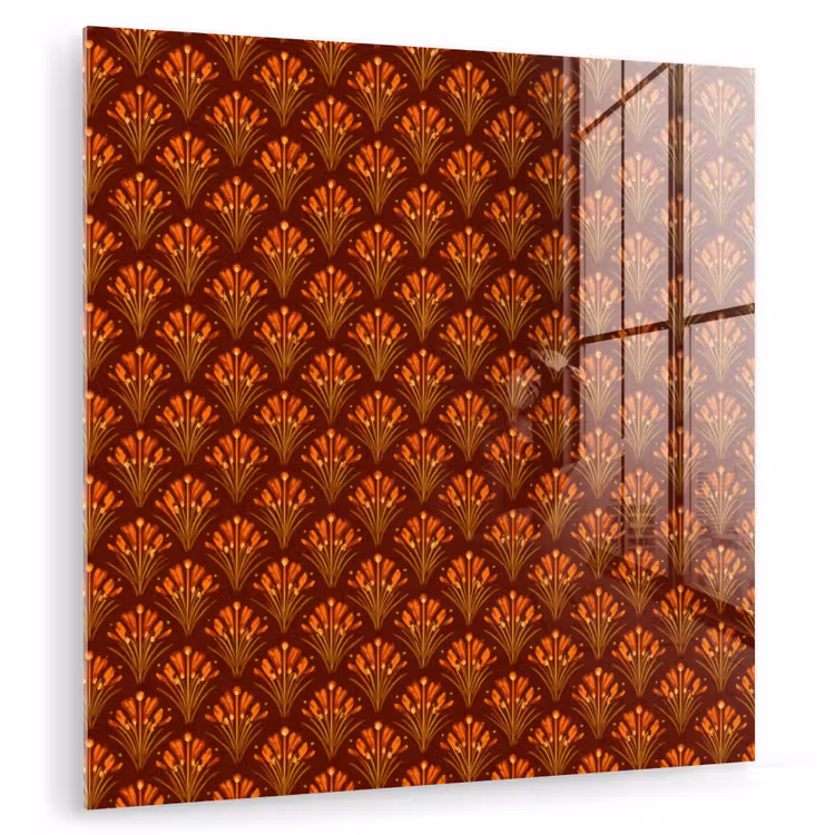 Glas schilderij - Waaiers - Art Deco - Botanisch - Roestbruin - Oranje — 1