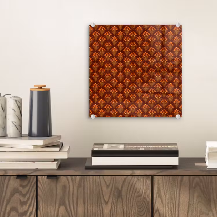 Glas schilderij - Waaiers - Art Deco - Botanisch - Roestbruin - Oranje — 2