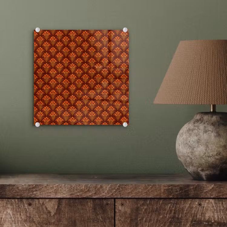 Glas schilderij - Waaiers - Art Deco - Botanisch - Roestbruin - Oranje — 4