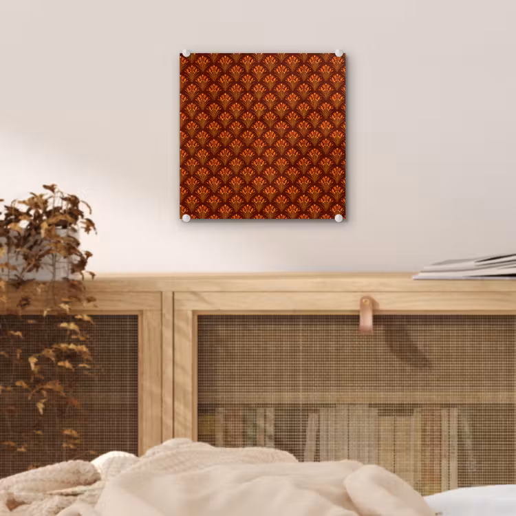 Glas schilderij - Waaiers - Art Deco - Botanisch - Roestbruin - Oranje — 5
