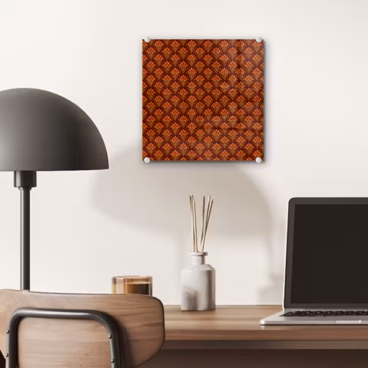 Glas schilderij - Waaiers - Art Deco - Botanisch - Roestbruin - Oranje — 7