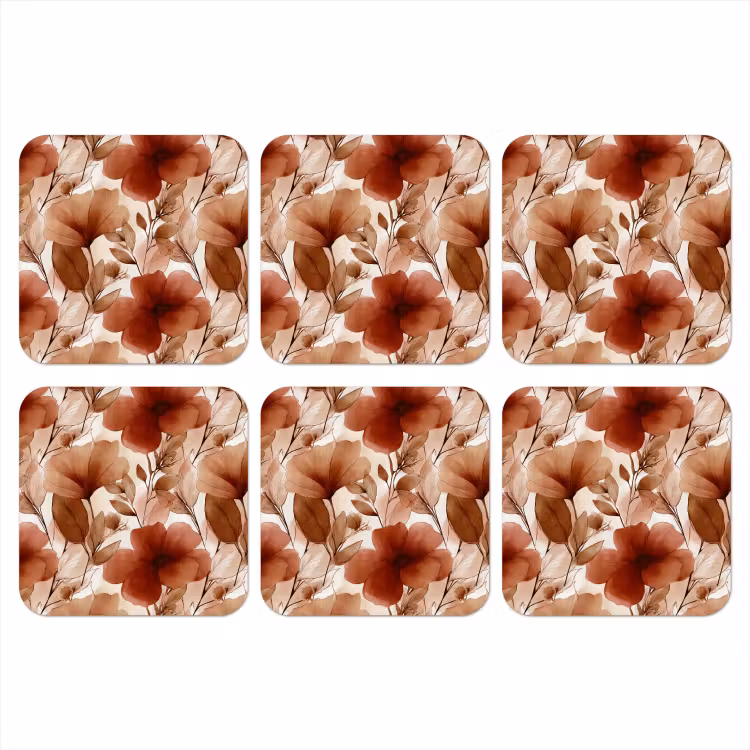 Onderzetter - Bloemen - Aquarel - Botanisch - Terracotta — 1
