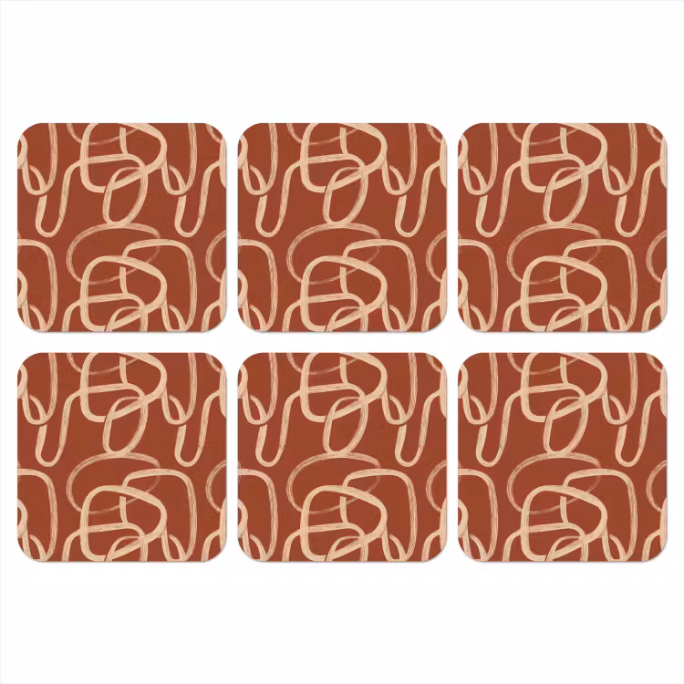 Onderzetter - Lijnen - Abstract - Organisch - Terracotta - Crème — 1