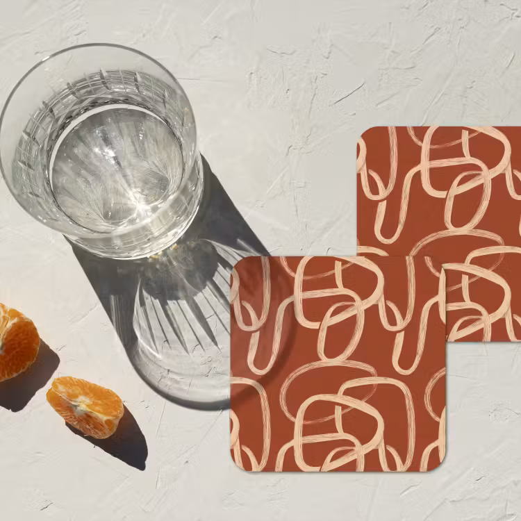 Onderzetter - Lijnen - Abstract - Organisch - Terracotta - Crème — 2