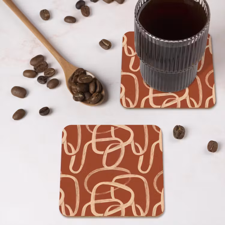 Onderzetter - Lijnen - Abstract - Organisch - Terracotta - Crème — 4