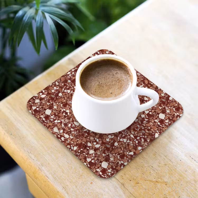 Onderzetter - Terrazzo - Patroon - Steentextuur - Roodbruin — 3
