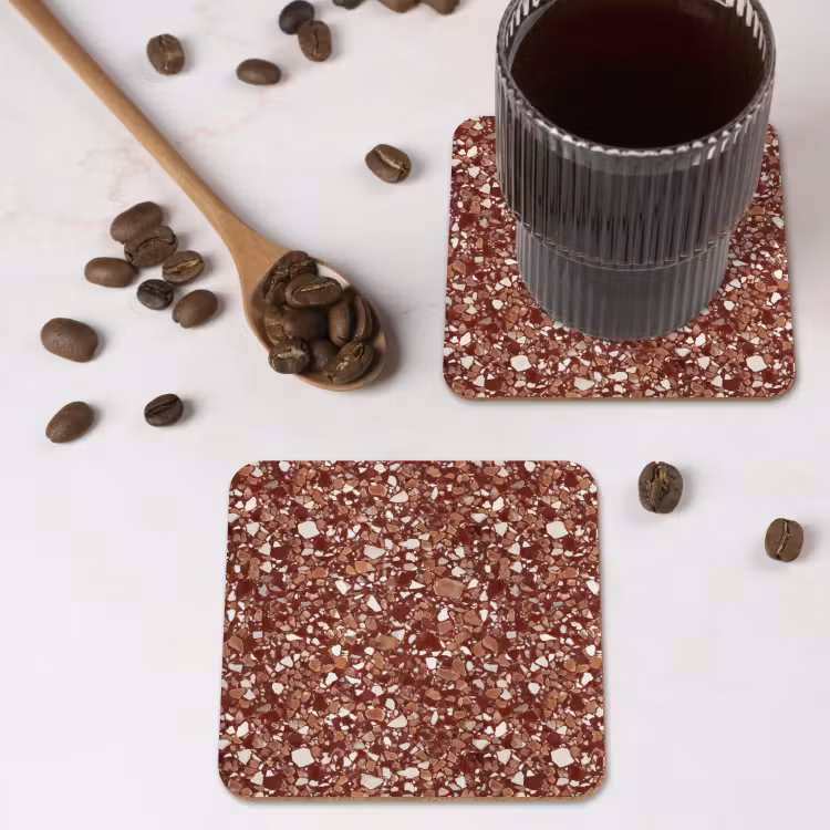 Onderzetter - Terrazzo - Patroon - Steentextuur - Roodbruin — 4