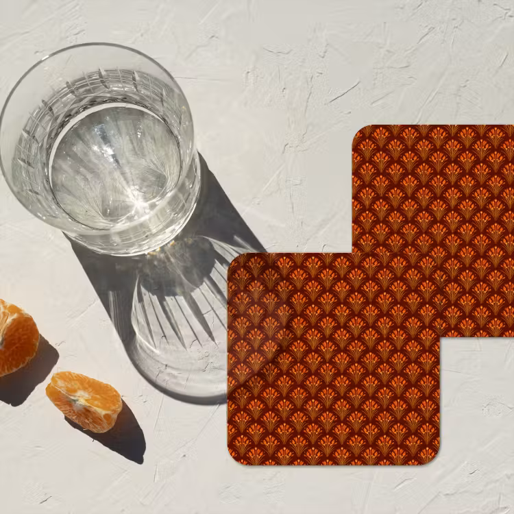 Onderzetter - Waaiers - Art Deco - Botanisch - Roestbruin - Oranje — 2
