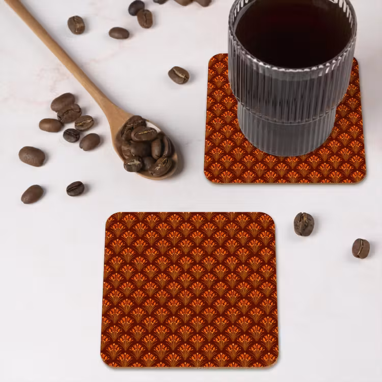 Onderzetter - Waaiers - Art Deco - Botanisch - Roestbruin - Oranje — 4