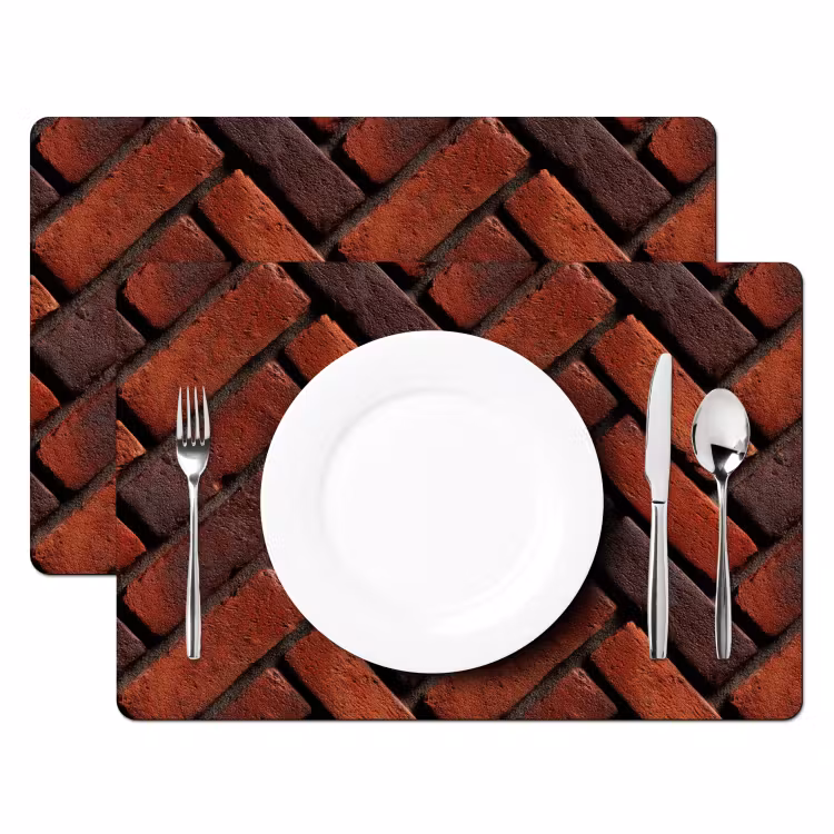 Placemat - 6 stuks - Bakstenen - Visgraat - Structuur - Roodbruin — 2