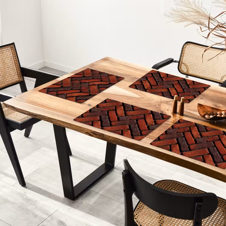 Placemat - 6 stuks - Bakstenen - Visgraat - Structuur - Roodbruin — 5