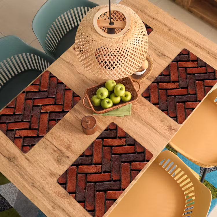 Placemat - 6 stuks - Bakstenen - Visgraat - Structuur - Roodbruin — 6