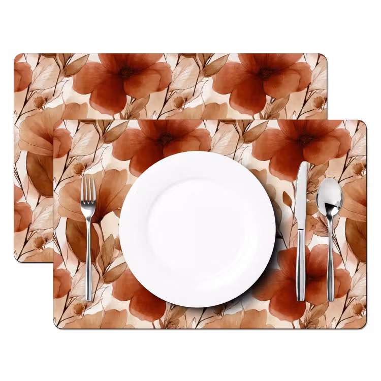 Placemat - 6 stuks - Bloemen - Aquarel - Botanisch - Terracotta — 2
