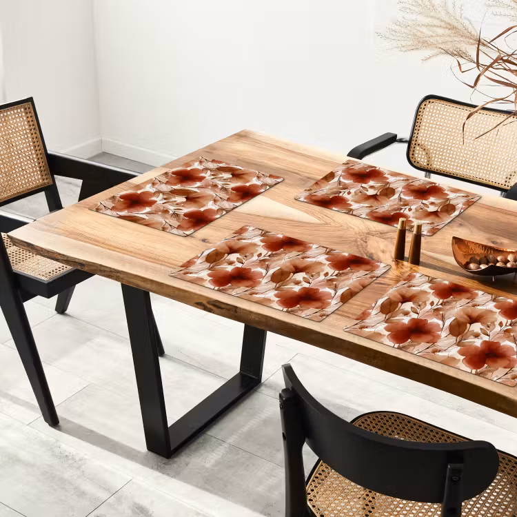Placemat - 6 stuks - Bloemen - Aquarel - Botanisch - Terracotta — 5
