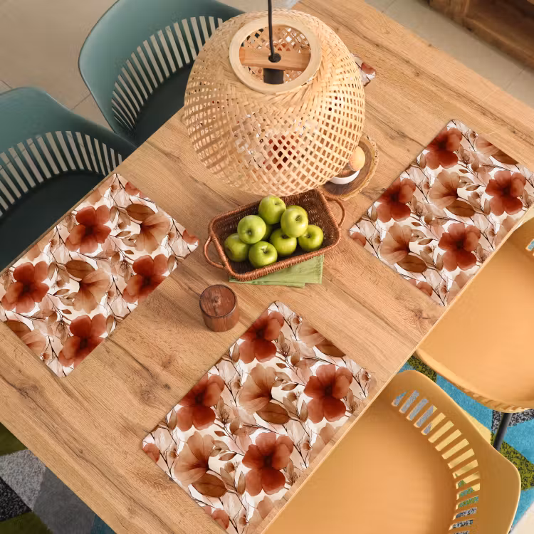 Placemat - 6 stuks - Bloemen - Aquarel - Botanisch - Terracotta — 6