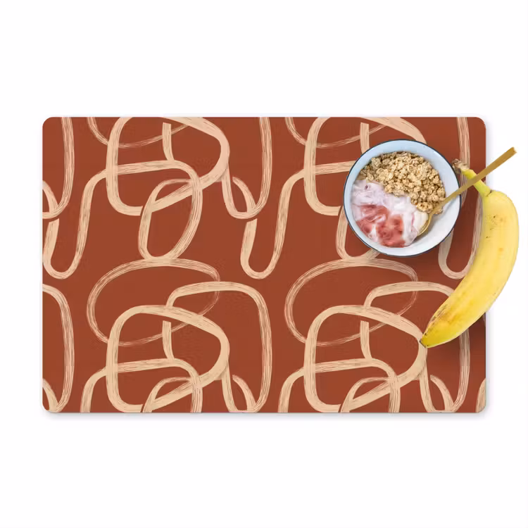 Placemat - 6 stuks - Lijnen - Abstract - Organisch - Terracotta - Crème — 1