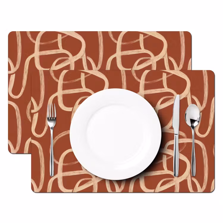 Placemat - 6 stuks - Lijnen - Abstract - Organisch - Terracotta - Crème — 2