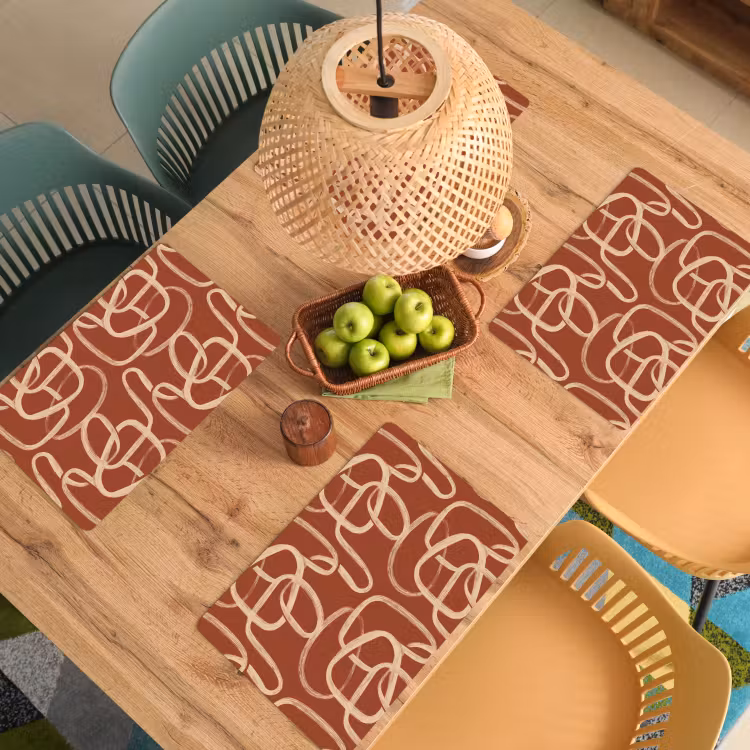 Placemat - 6 stuks - Lijnen - Abstract - Organisch - Terracotta - Crème — 6
