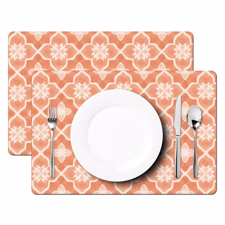 Placemat - 6 stuks - Tegelpatroon - Arabesk - Vintage - Terracotta — 2