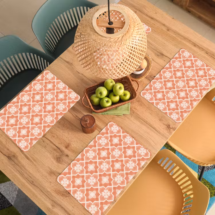 Placemat - 6 stuks - Tegelpatroon - Arabesk - Vintage - Terracotta — 6
